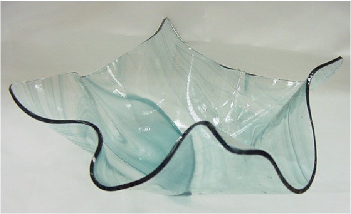 Vase Candle - Steel Blue on Clear Baroque Draped Glass Vase & Dish