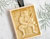 Musical Frog Fiddler with the pond band - handmade tile ornament - goldenrod