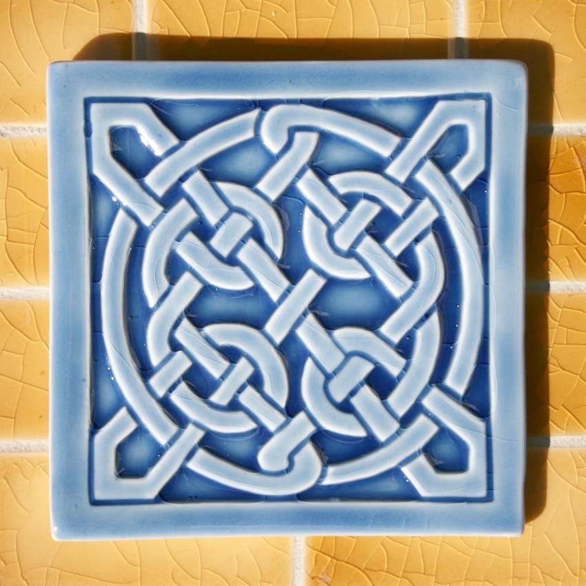 Celtic Knot in azure blue crackle glaze - for home decor or house warming gift.