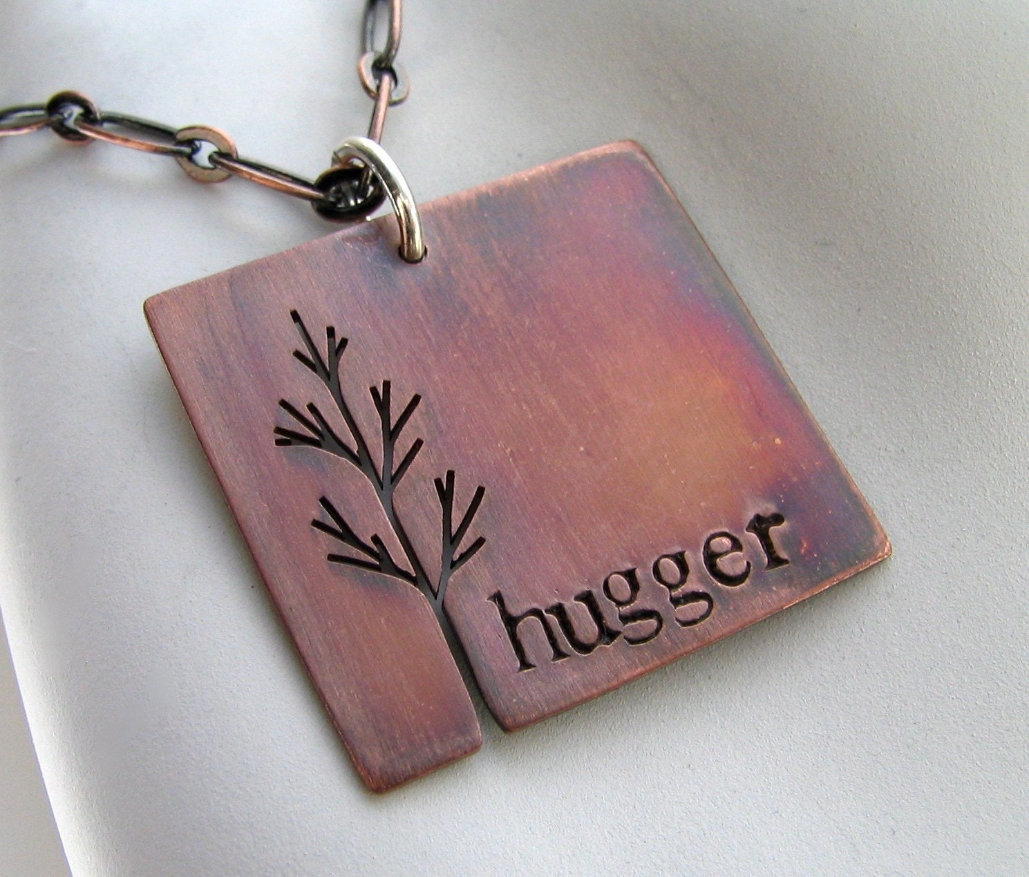 Tree Hugger stamped and sawn copper tree pendant - made to order