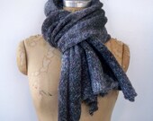 Ombre scarf in grey and blue knit - thick warm ooak scarf in ecofriendly recycled yarns