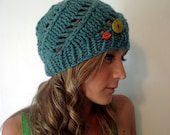Handknit beret hat in recycled eco-friendly Shetland wool / cadet blue ONE OF A KIND