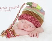 SALE Baby Girl HAT PhoTO PRoP Tassel Fcn Cap for Fashion Conscious NeWBoRn Knit to Order RoSebud Pinks Greens Grey Brown PiCk CoLors ToQue