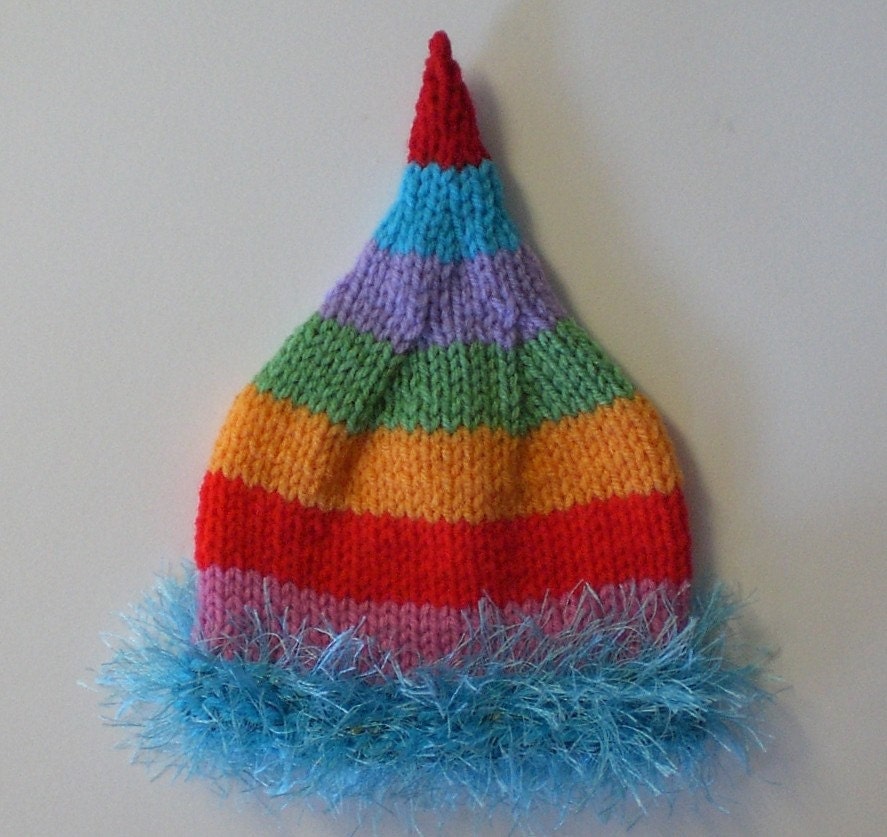 Baby Hat Photo PROP Newborn TOY MAKER Cap RAiNBoW stripe TuRQUOiSE Fuzzy Brim ElF CaP Pick Colors Unigender Boy Girl BEANiE Knit 2 Order