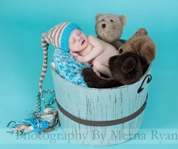Newborn Boy Girl Hat Baby Photo PROP turquoise ivory taupe stripe Rockin Munchkin TiCkLe TaSsLe Stocking Cap Pick Colors Knit 2 Order