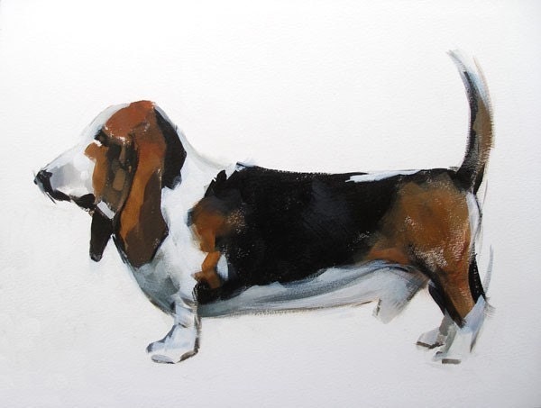 Animal Print Dog Art Basset Hound 5x7 on 8x10 - Basset Hound by David Lloyd