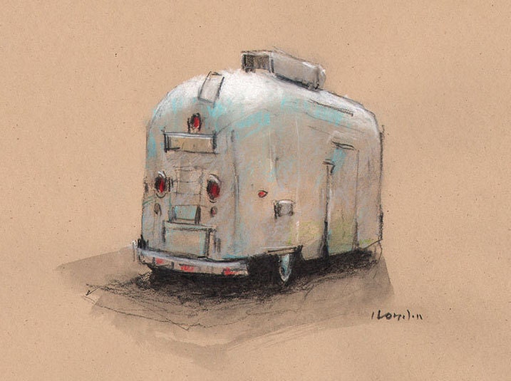 Art Print Airstream Retro Travel Trailer 5x7 on 8x10 - Airstream Bambi by David Lloyd