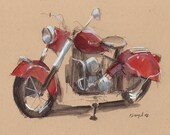 Art Print Motorcycle Painting Indian Retro Travel Americana 5x7 on 8x10 - Indian by David Lloyd