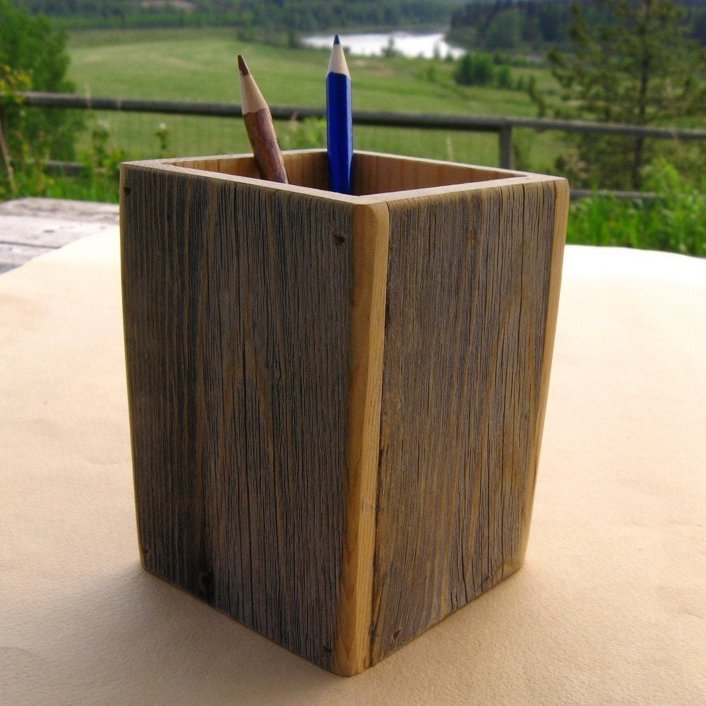 Rustic Wooden Pencil HOLDER from reclaimed weathered barnwood