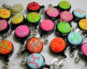 3 for 15  Monogrammed Badge Reel Clip on - Id Holder- Personalized
