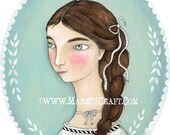 Victorian braid girl art print, "Pale Permelia"