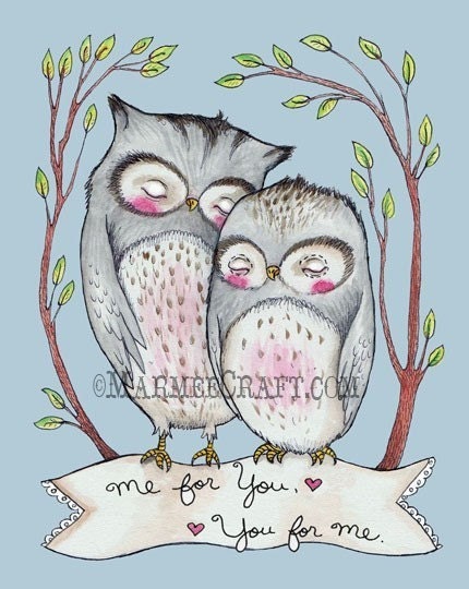 Owls in love art print, "Together"
