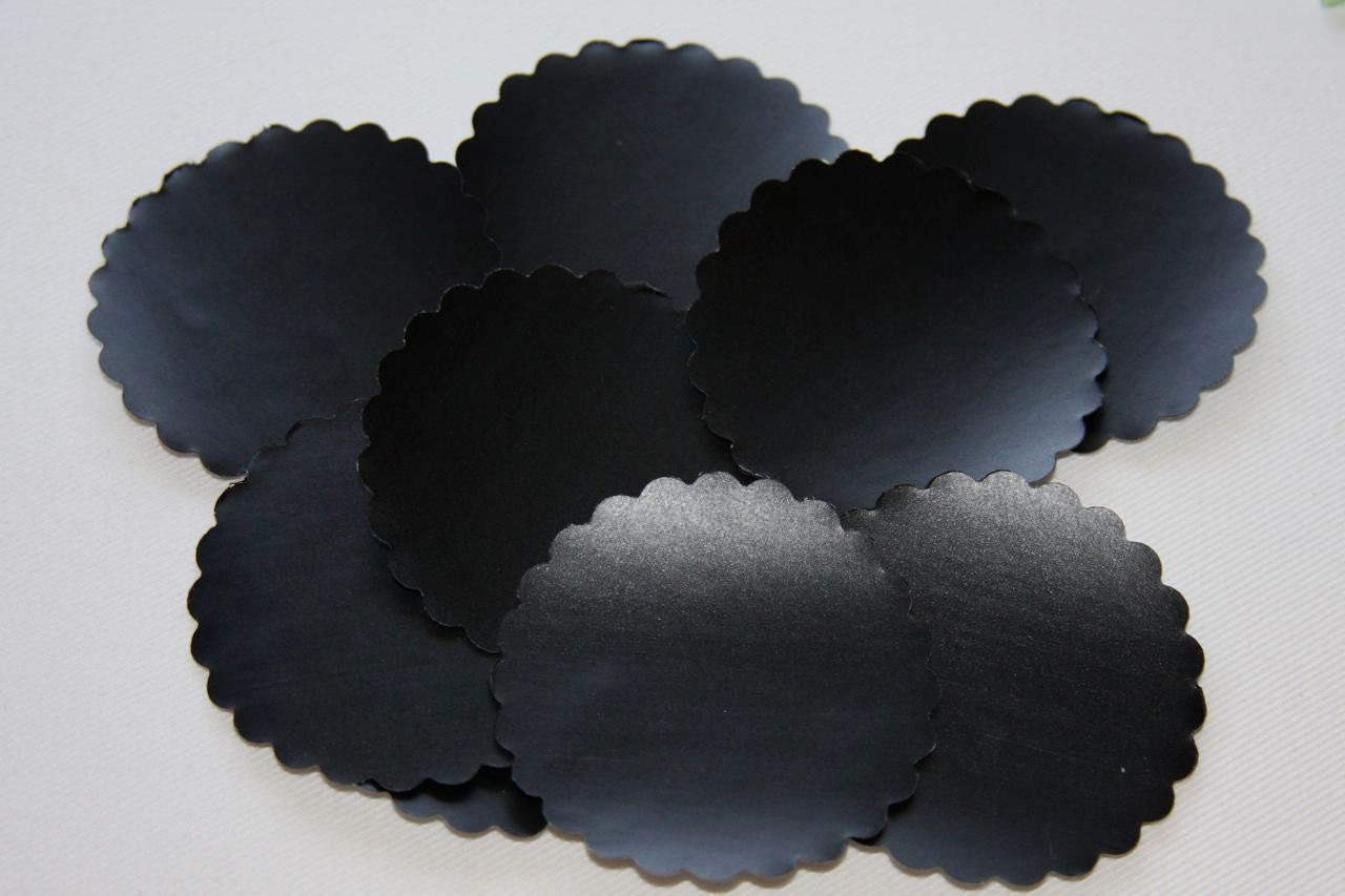 Set of 10 Chalkboard Tag Sticker Labels, Scalloped Circles 2"