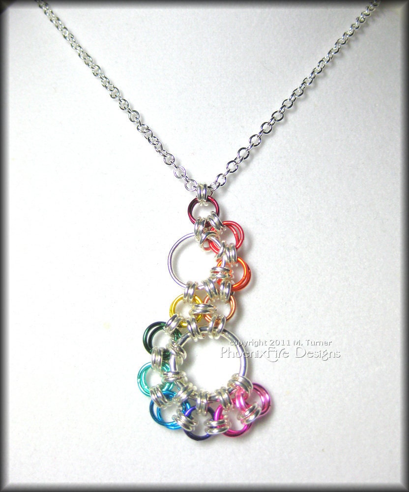 RESERVED Rainbow Silver Stepping Stone Chain Mail Pendant Necklace Holiday Gift Idea