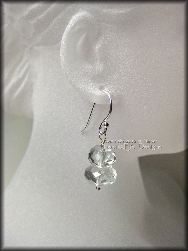 Mint Mystic Quartz Silver Earrings Gemstone Aqua Grey 925 Pale Ice Simple Elegant Sterling Silver Holiday Party Gift for Her