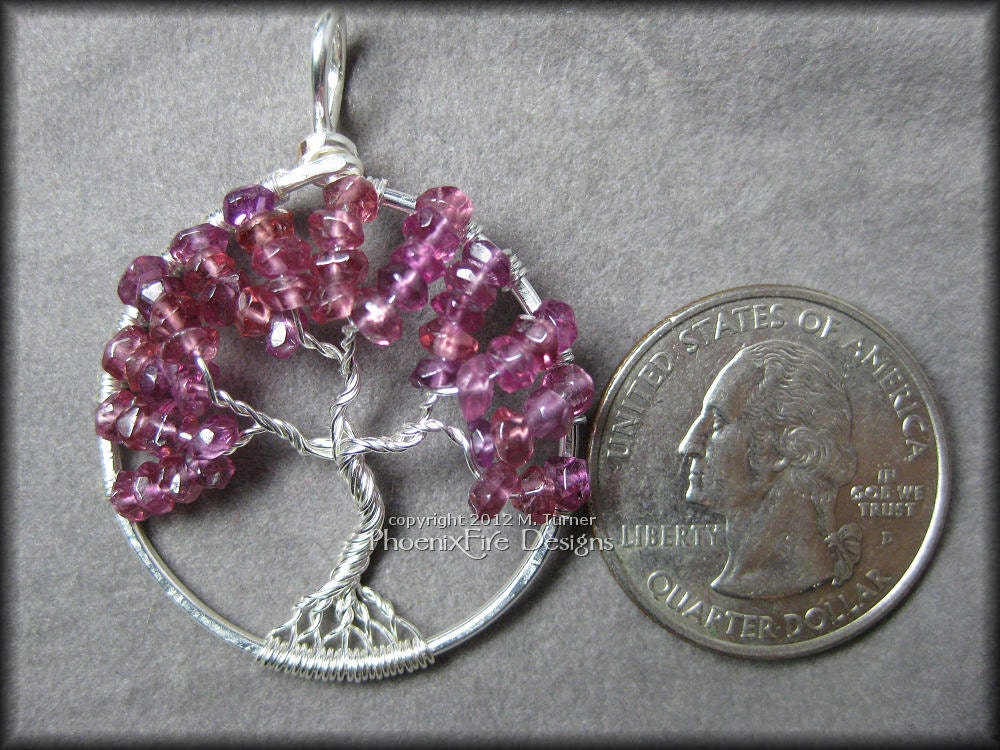 Tree of Life Pendant Rhodolite Garnet  in Sterling Silver Wire Wrapped January Baby Birthstone Pink Raspberry Valentines Day Gift for Her