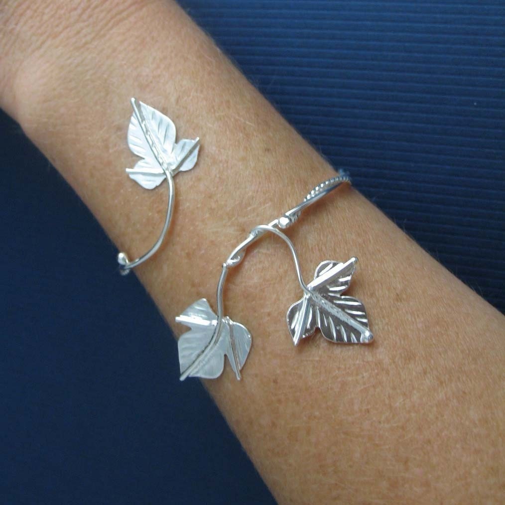 Woodland Ivy Leaf Wrap Bracelet Cuff, Sterling Silver, Rustic Leaves, Autumn, Handmade in Sterling Silver