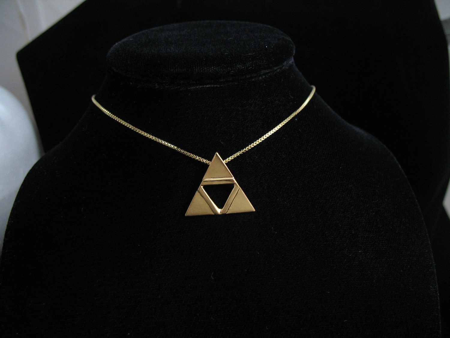 24K Gold Plate over Sterling Silver TriForce Necklace Pendant - 24K Gold Plate Sterling Box Chain