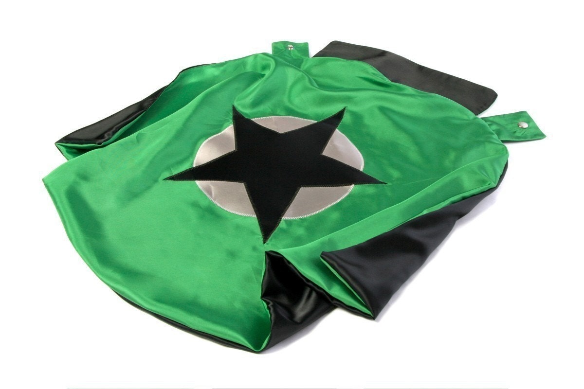 Super Hero Cape by Little Hero Capes - Grass Green and Black - Star Design