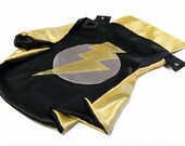 Super Hero Cape by Little Hero Capes - Black and Yellow - Superhero Lightening Bolt Design