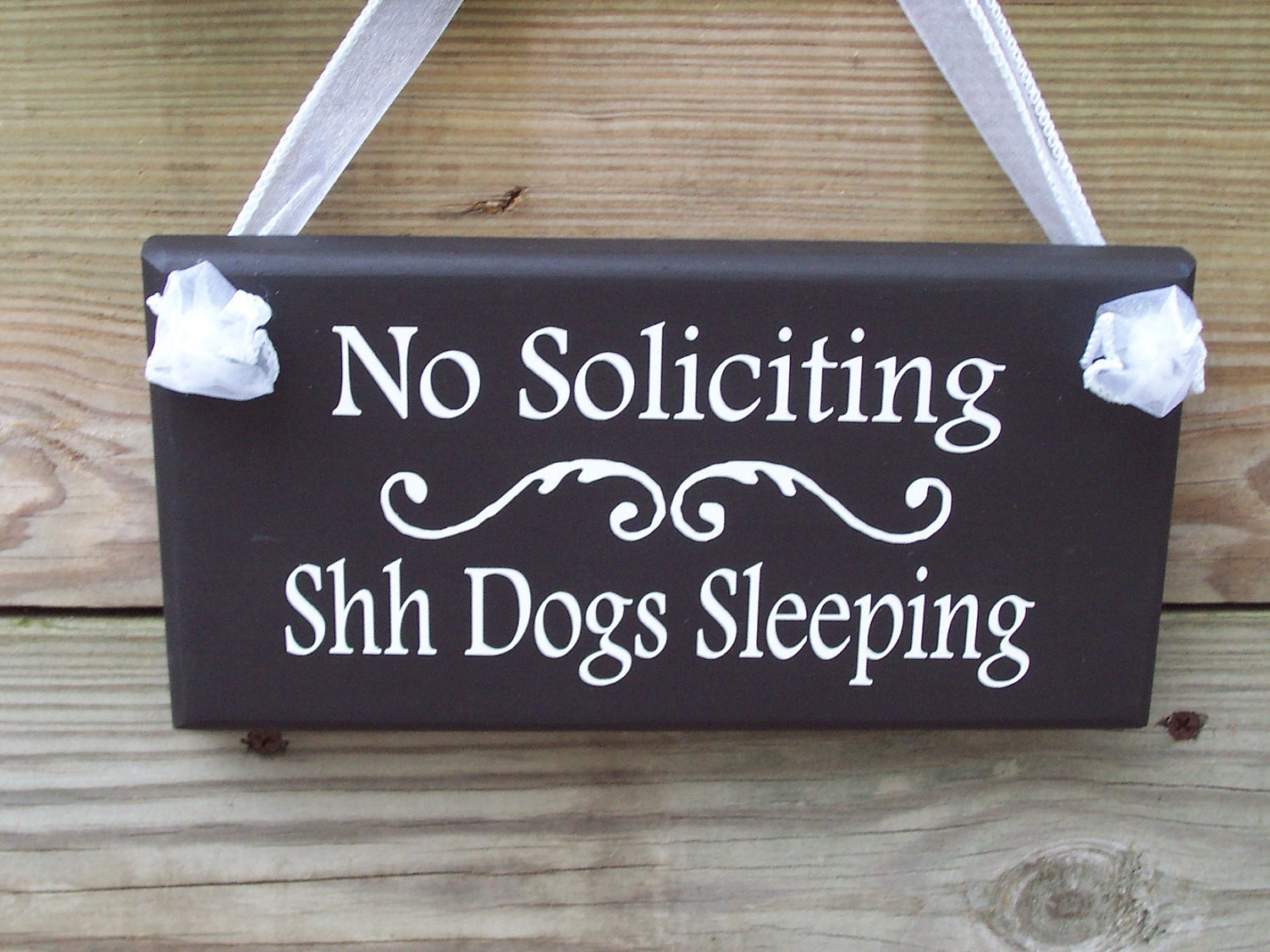 Whimsical No Soliciting Shh Dogs Sleeping Wood Vinyl Sign- Home Decor Pet Sign