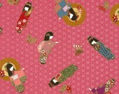 Japanese Fabric, Japanese Fabric - Kimono Girls on Pink - FQ