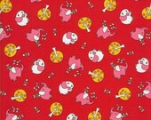 Cute White and Pink Elephants on Red - Japanese Fabric Half Yard