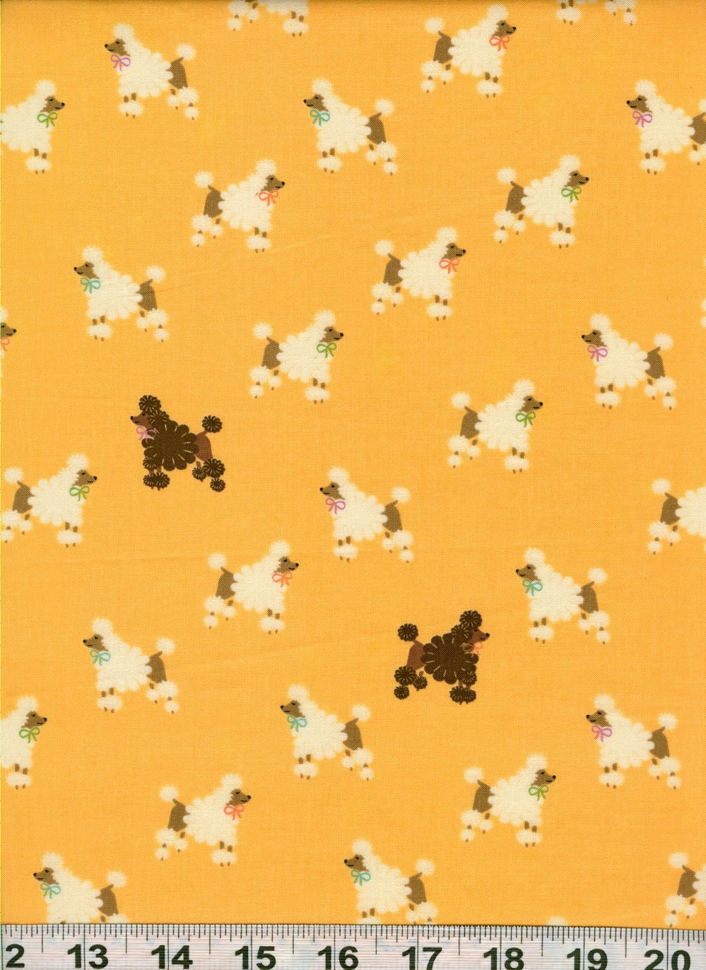 Adorable Poodles on Yellow Kawaii - Japanese Fabric Half Yard (Last Piece)