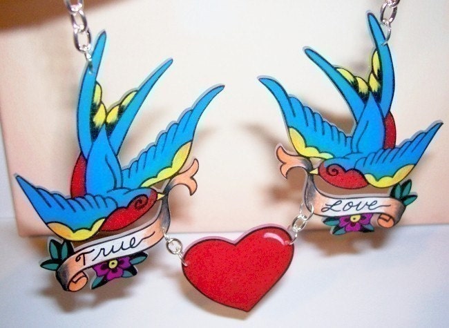 true love blue sparrow and heart necklace