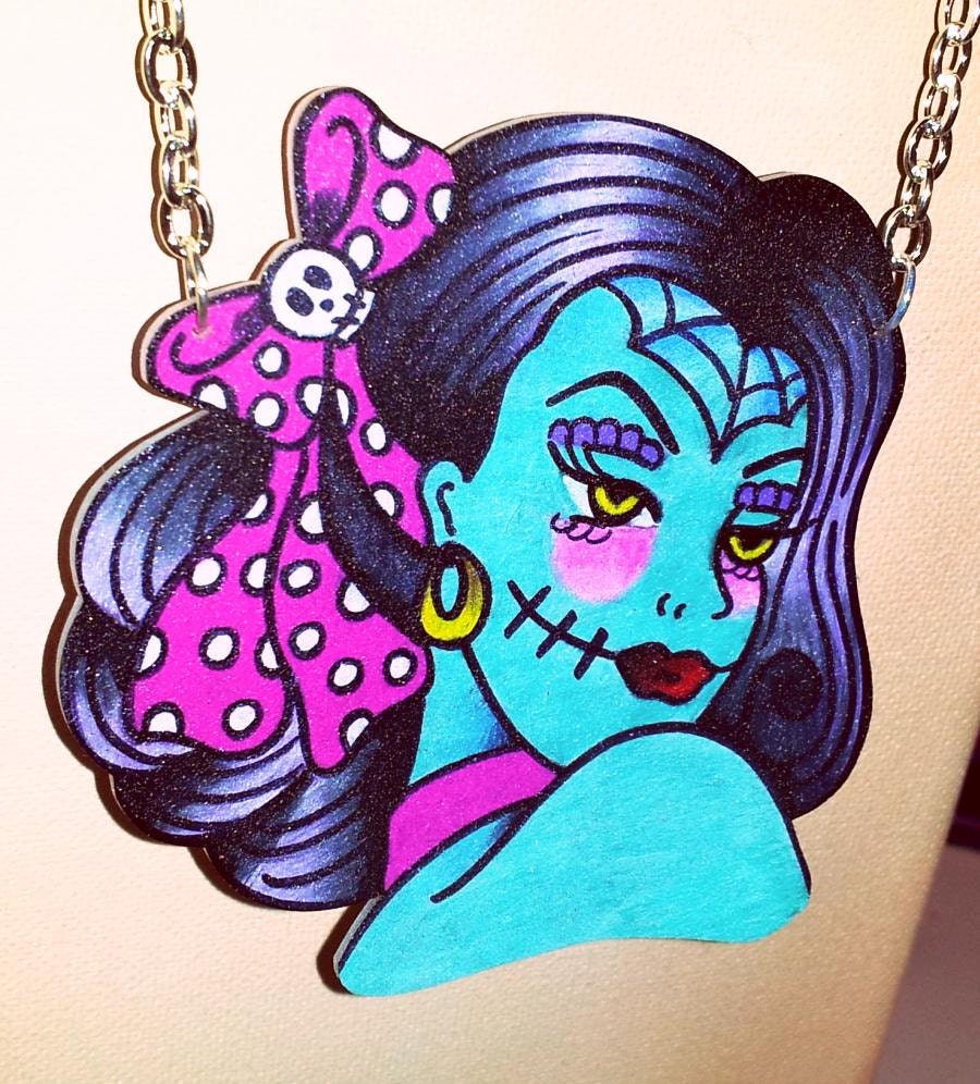 zombie pin up girl necklace
