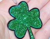 small lucky green glitter shamrock necklace