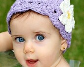 Children's Daisy Flapper Beanie - violet , yellow, vanilla