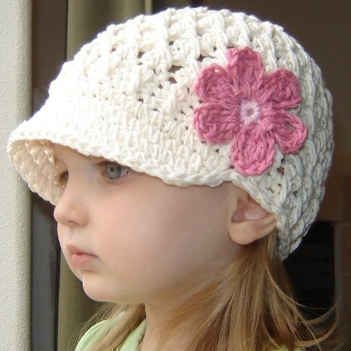 Children's Daisy Visor Beanie - vanilla, pastel pink, rose pink