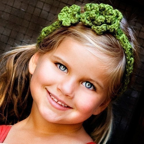 Kids Flowered Headband - pea green
