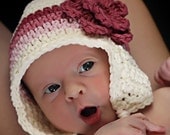 Baby Flowered Earflap Beanie - vanilla, dark rose, rose pink, pastel pink