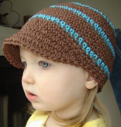 Children's Visor Beanie - chocolate, peacock