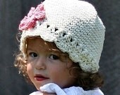 2 to 4T Daisy Flapper Beanie - vanilla, pastel pink, rose pink