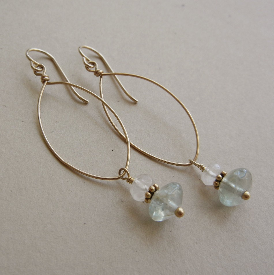 SALE - Aquamarine and Moonstone Echo Earrings