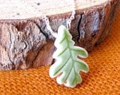 Little Green Oak Leaf on Sterling Silver Necklace