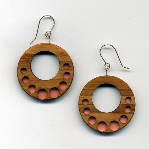 bamboo and pale peony pink resin earrings