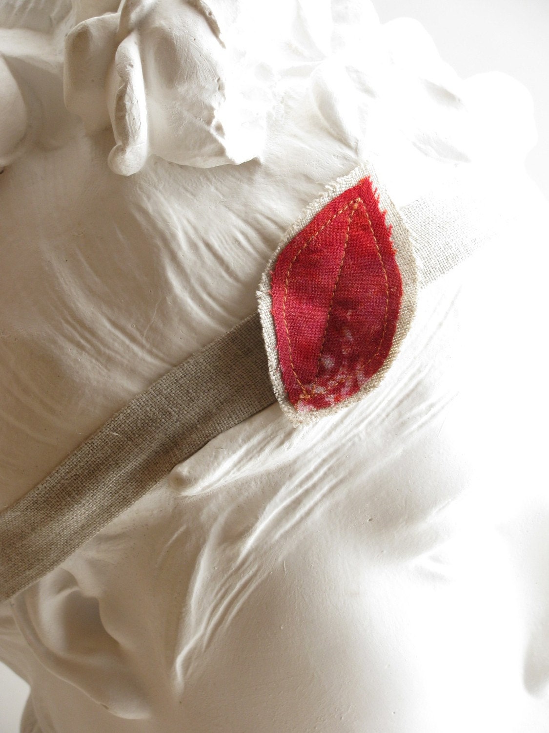 Linen Headband with Hand Dyed RED LEAF