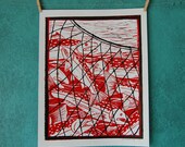 CAUGHT - linocut print