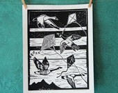 windy day - linocut print