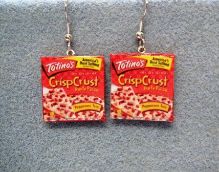 Totinos Pepperoni Pizza Kitsch Dangle Polymer Clay Junk Food Earrings Hypo Allergenic Nickle-Free