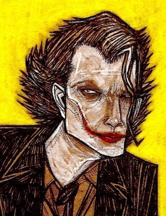 Joker Heath Ledger Dark Knight Batman comic book pop culture nerd geek why so serious full color drawing art print