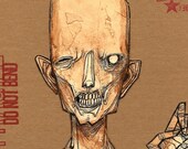 The Paper Zombie undead ghoul horror guy man creepy walking dead zombie scary cut paper shabby chic full color drawing art print