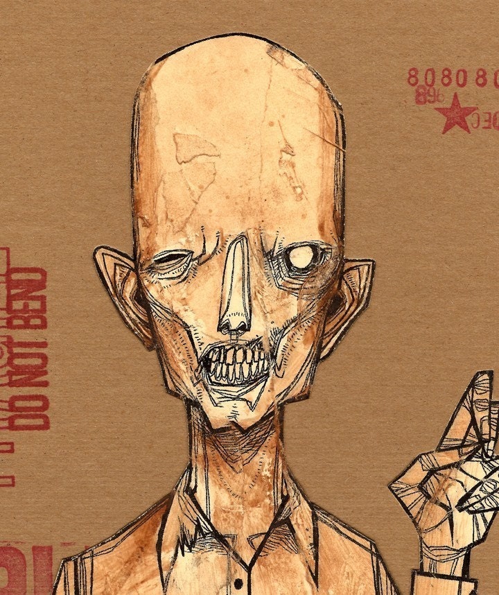 The Paper Zombie full color undead horror shabby chic terror morbid zombie walking dead cut paper large format print