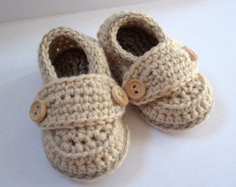 Crochet Baby Booties Wool Little Button Loafers- Size 0 thru 12 months You Choose Size and Color