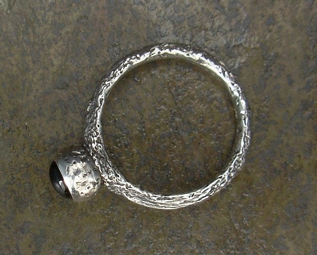 Black Onyx Ring in Sterling Silver - Sticks and Stones Design - sizes 6 to 8.5