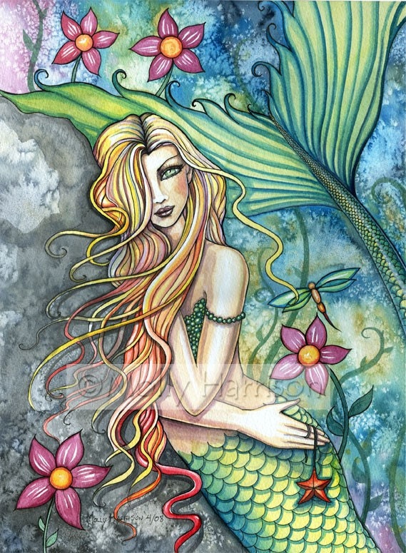 Mermaid Fairy Fine Art Print by Molly Harrison Original Watercolor Fantasy Art - MollyHarrisonArt
